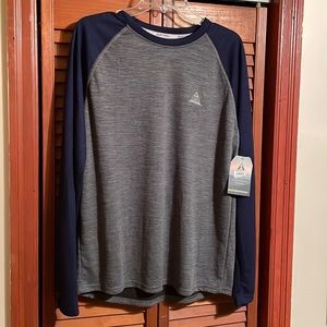 NWT Off-Trail men’s performance shirt. Size: Medium. Gray/blue. Moisture wicking